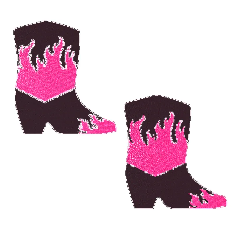 Boots: Neon Pink Flaming Cowboy Boot Nipple Pasties sold by Shoe Freaks