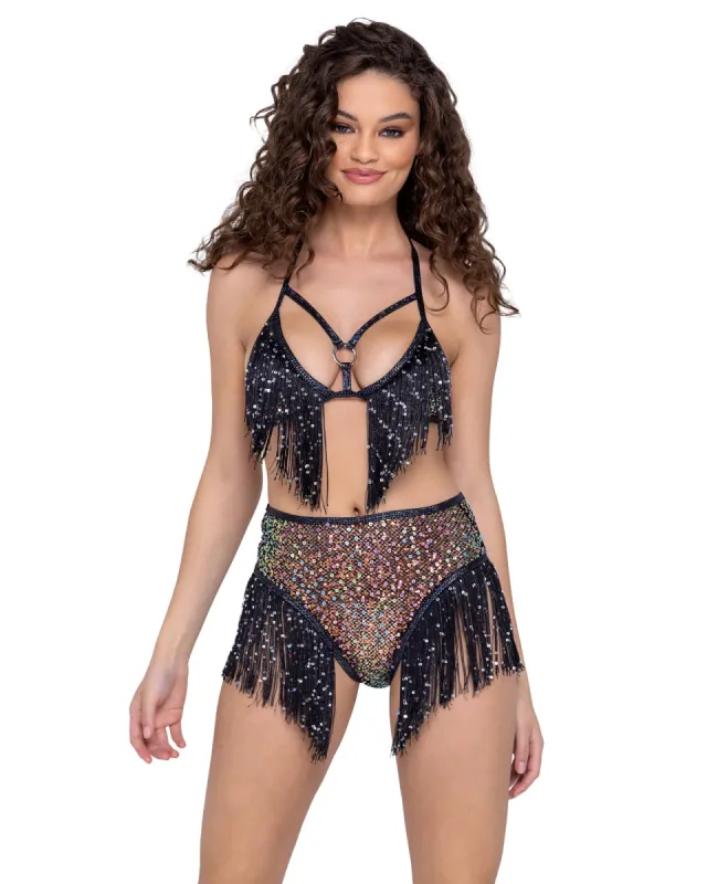 Sequin Fishnet Triangle Tie Top sold by Shoe Freaks