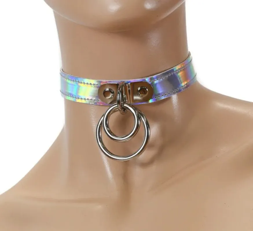 Double Ring silver Holo Choker sold by Shoe Freaks