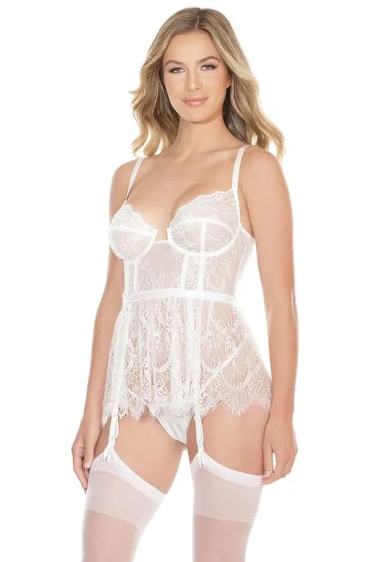Eyelash Lace & Powernet Peplum Bustier sold by Shoe Freaks