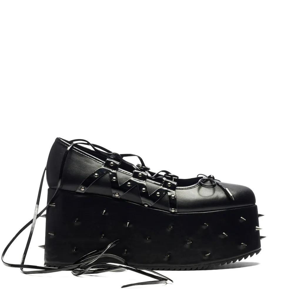 Zorina Lace Up Platform Ballet Shoes - Black sold by Shoe Freaks
