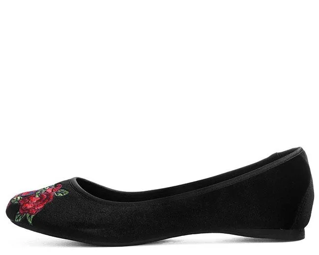 TUK-A9432L Velvet Vegan Rose Embroidered Flat sold by Shoe Freaks product image thumbnail 3