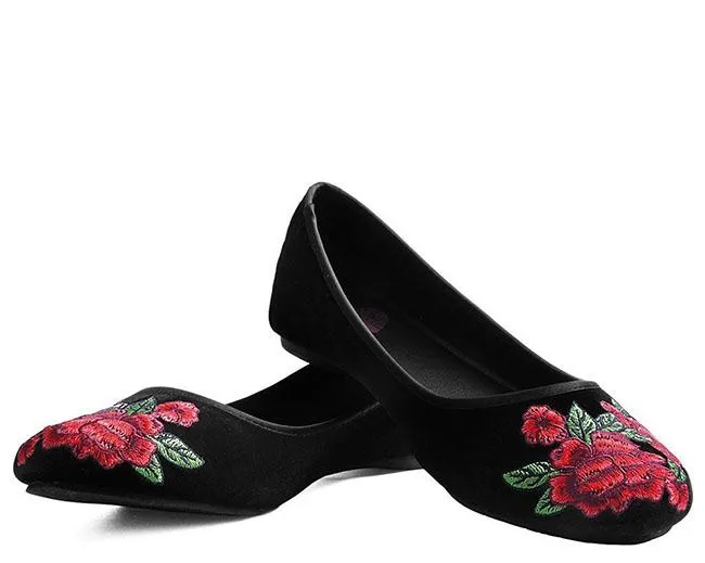 TUK-A9432L Velvet Vegan Rose Embroidered Flat sold by Shoe Freaks product image thumbnail 5