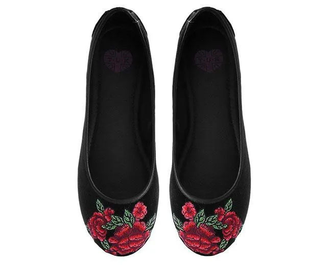 TUK-A9432L Velvet Vegan Rose Embroidered Flat sold by Shoe Freaks product image thumbnail 2