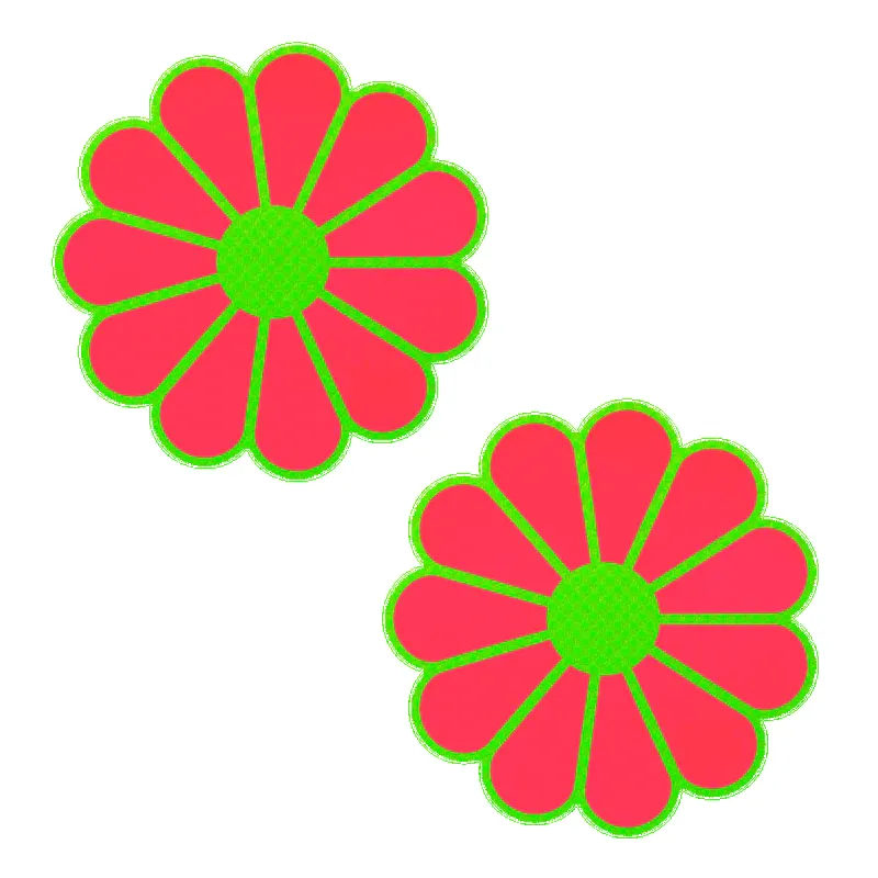 Daisy: Neon Green & Glow in the Dark Neon Pink Petal Pasties Nipple Covers sold by Shoe Freaks