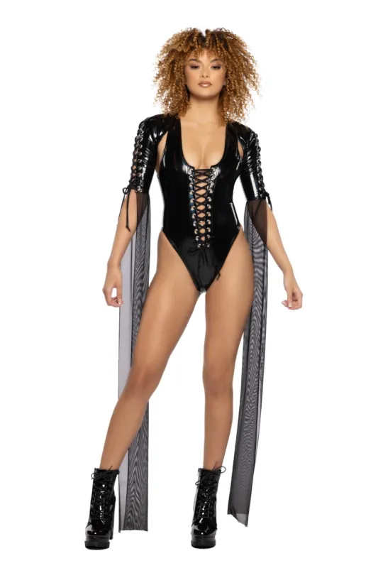 PVC Lace-Up Mesh Floor-Length Sleeve Shrug sold by Shoe Freaks