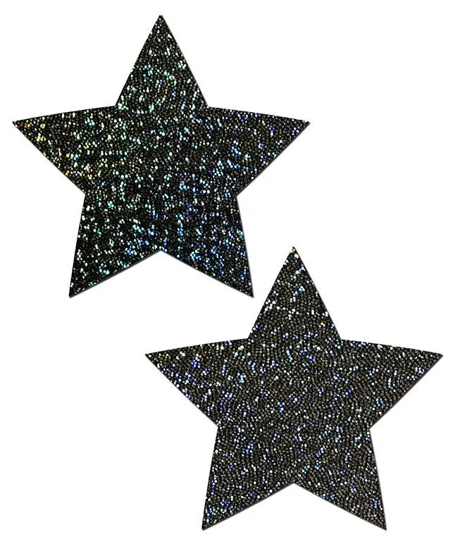 Star: Black Glitter Star Nipple Pasties sold by Shoe Freaks