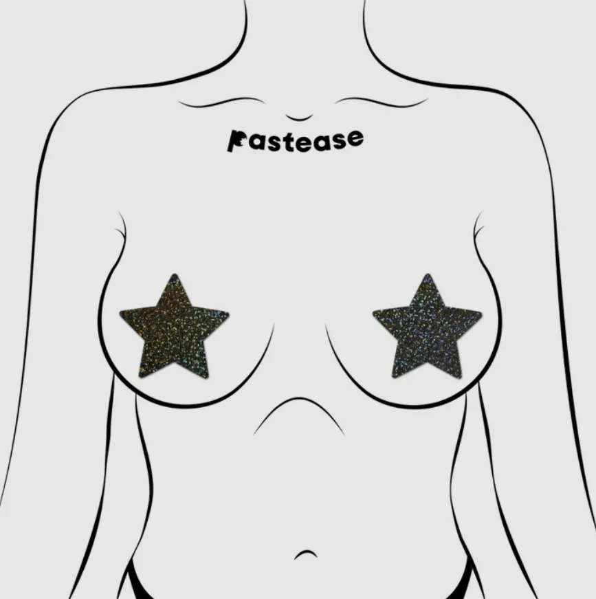 Star: Black Glitter Star Nipple Pasties sold by Shoe Freaks product image thumbnail 2