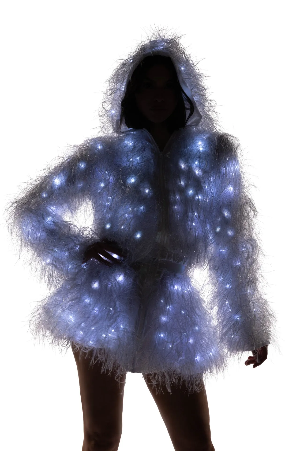 Light-Up Lurex Shag Hooded Cropped Jacket sold by Shoe Freaks