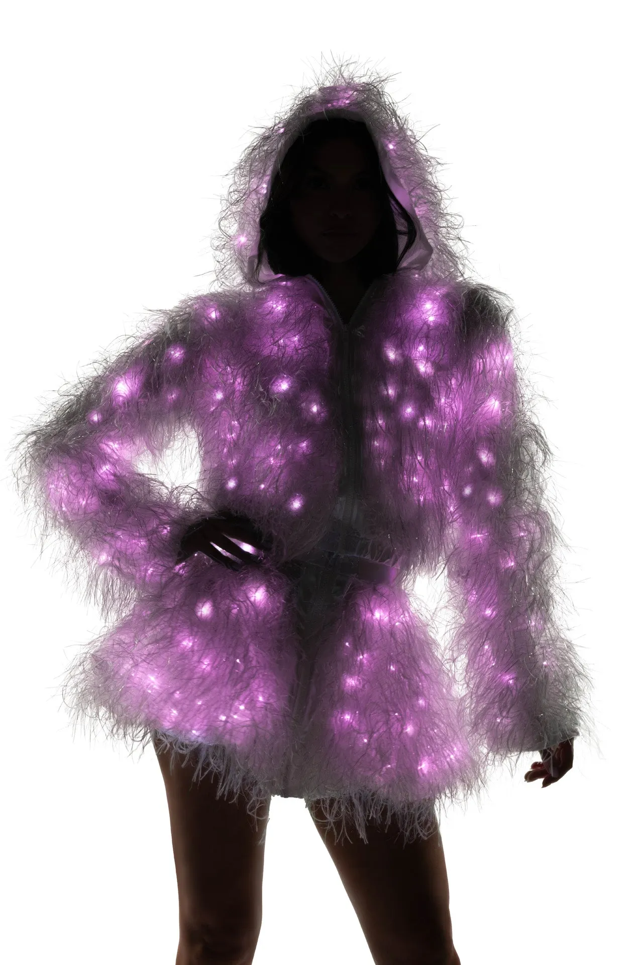 Light-Up Lurex Shag Hooded Cropped Jacket sold by Shoe Freaks product image thumbnail 5