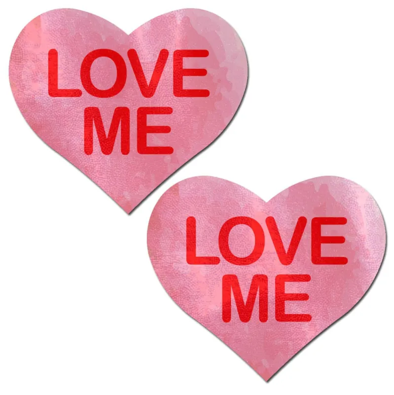 Love: Liquid Pink Heart with 'Love Me' Nipple Pasties sold by Shoe Freaks