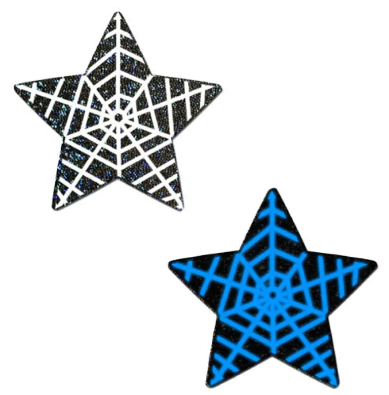 Star: Black Glitter Star with White Glow in the Dark Web Nipple Pasties sold by Shoe Freaks