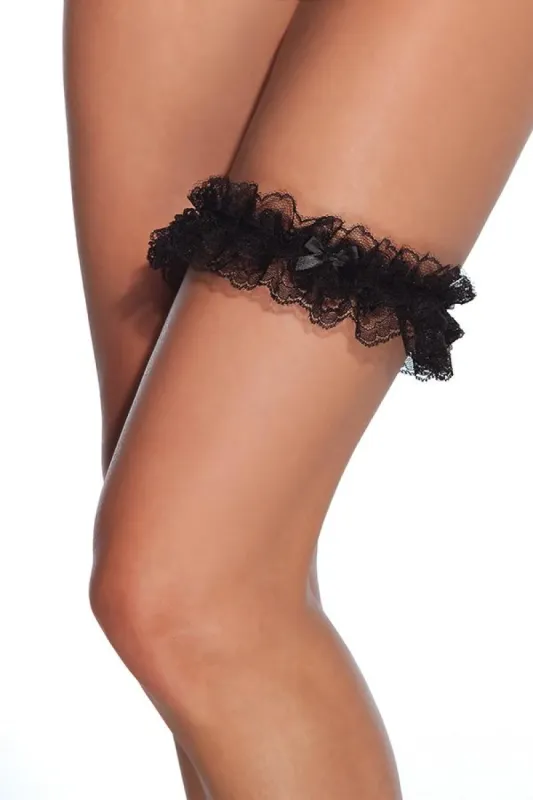 Gathered Lace Leg Garter With Satin Bow Detail sold by Shoe Freaks