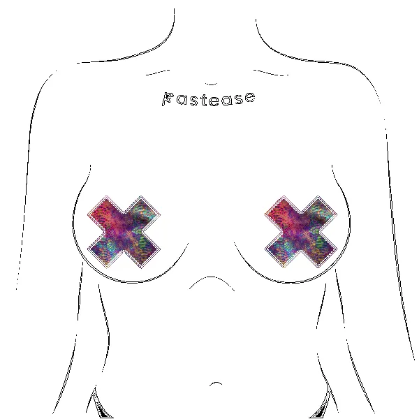Plus X: Neon Rainbow Tie Dye Snake Print Cross Nipple Pasties sold by Shoe Freaks product image thumbnail 3