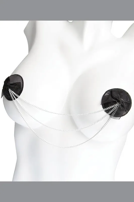 Satin Pasties With Organza Ribbon Bow & Chains sold by Shoe Freaks