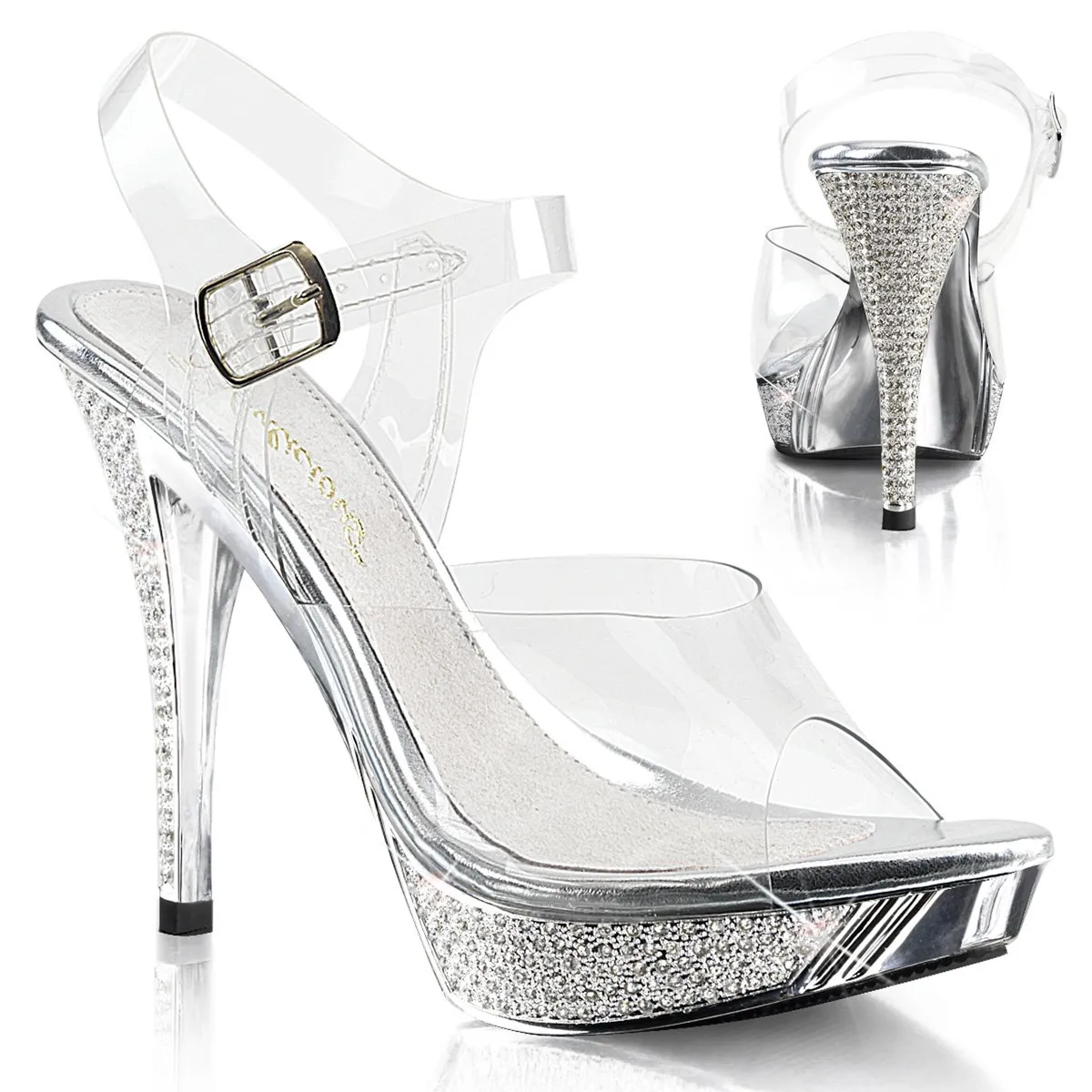 Fabulicious Elegant-408-Clear-Silver-Size 8-Clearance sold by Shoe Freaks