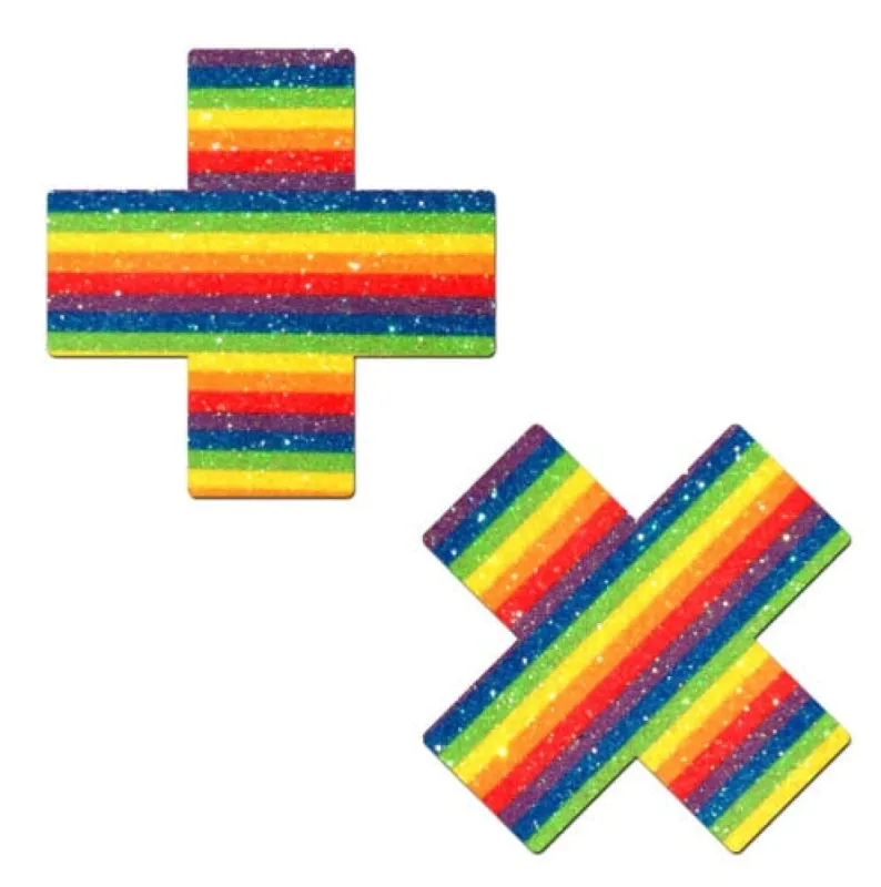 Plus X: Glittering Rainbow Cross Nipple Pasties sold by Shoe Freaks