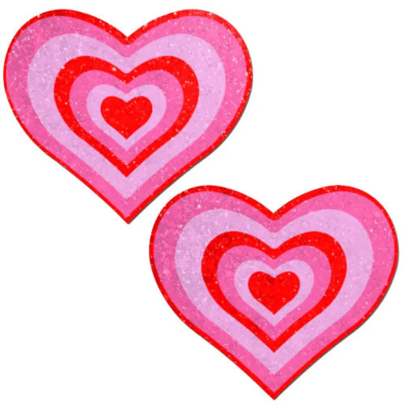 Love: Red & Pink Glitter Velvet Pumping Heart Nipple Pasties sold by Shoe Freaks