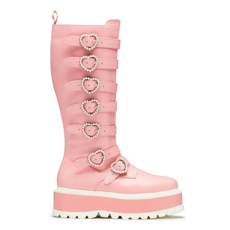 Mizuhiki Kawaii Long Pearl Buckle Boots - Pink sold by Shoe Freaks