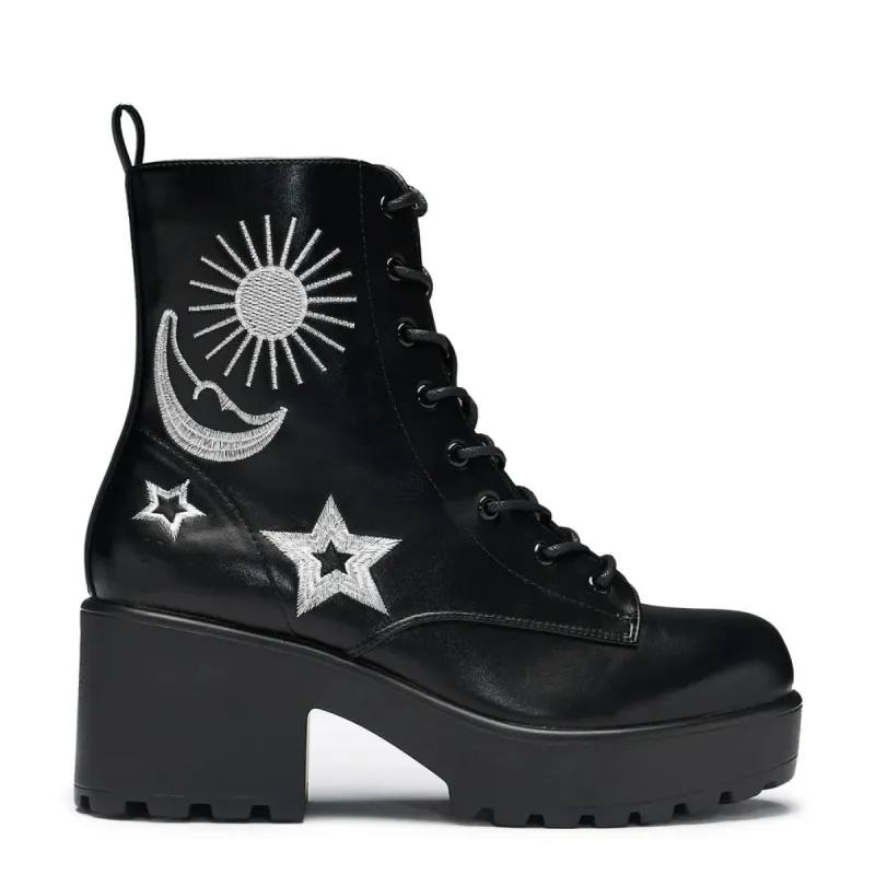 Astro Silver Star & Moon Chunky Boots sold by Shoe Freaks