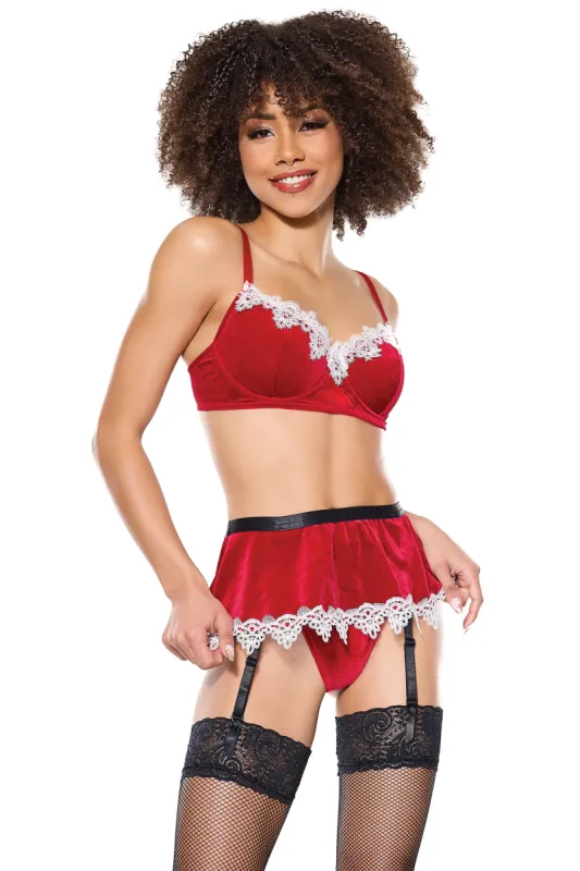 Bra, Garter Skirt & G-String Set - Red sold by Shoe Freaks