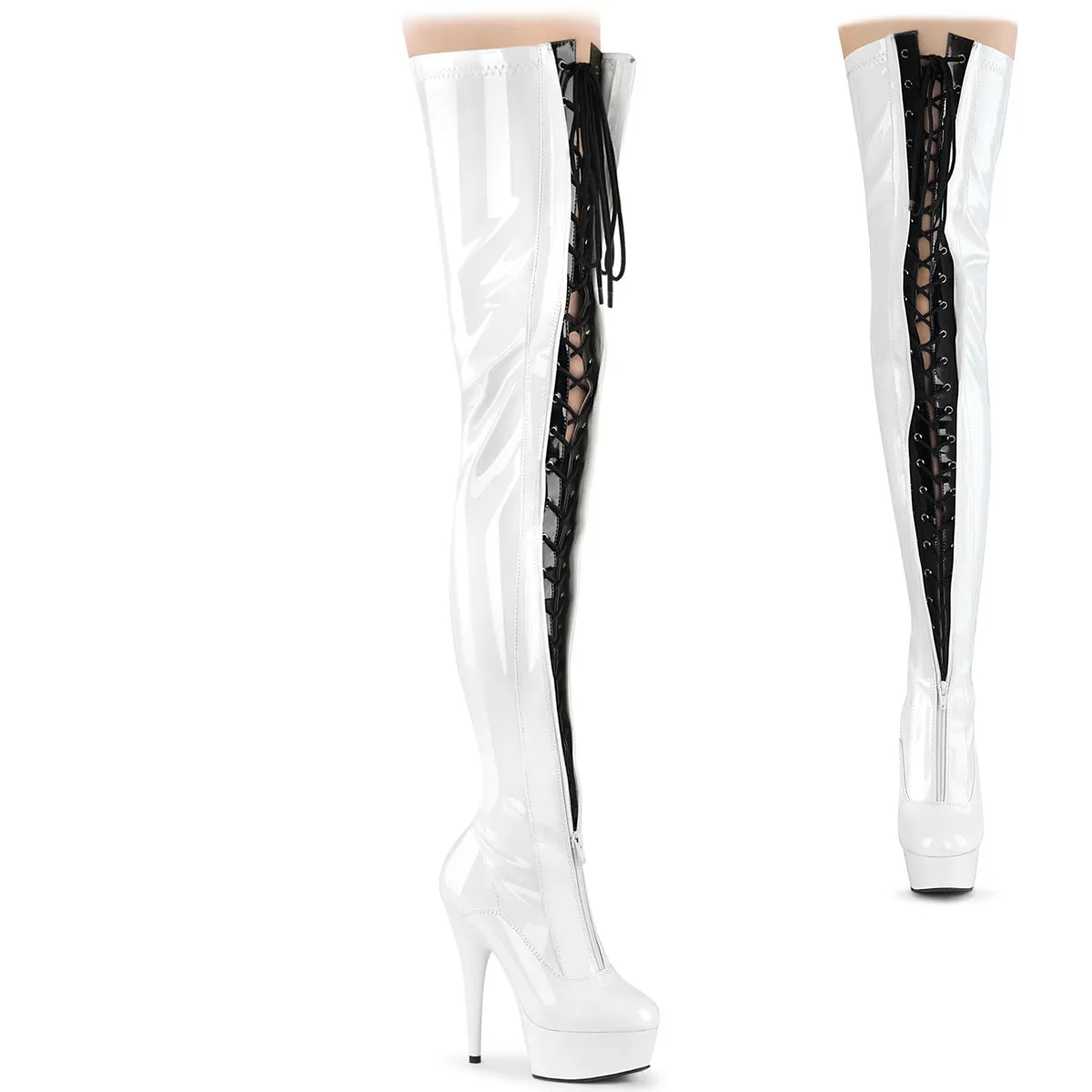Pleaser Delight-3027-White-Black-Size 6-Clearance sold by Shoe Freaks