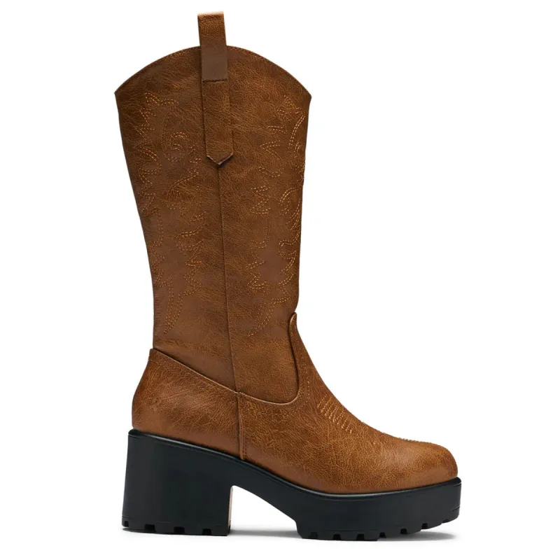 Wintu Long Chunky Western Boots - Vintage Brown-Size 13-Clearance sold by Shoe Freaks