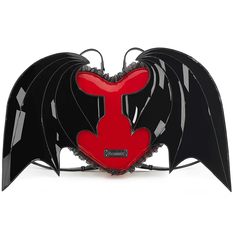 Demonia Hb-214-Patent Heart Batwing Backpack sold by Shoe Freaks