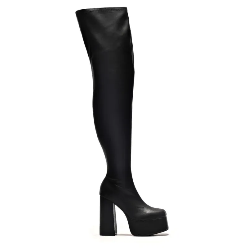 The Redemption Stretch Thigh High Boots-Black-Size 8-Clearance sold by Shoe Freaks