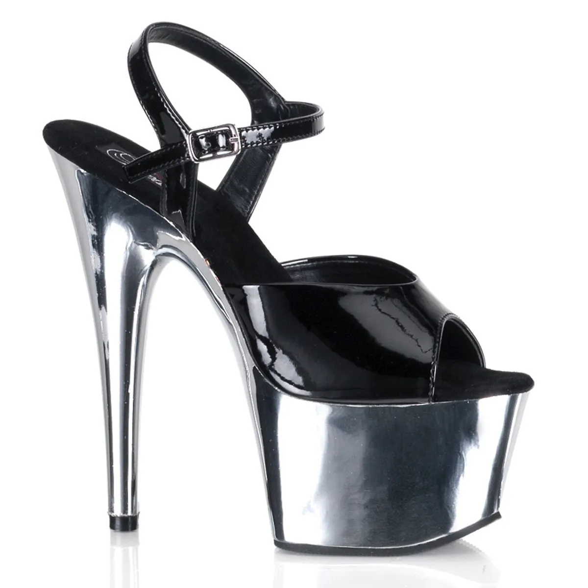 Pleaser Adore-709-Black-Silver Chrome-Size 7-Clearance sold by Shoe Freaks