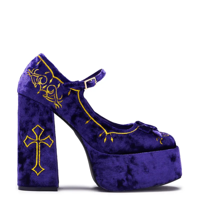 Royal Manor Velvet Platform Heels - Purple sold by Shoe Freaks