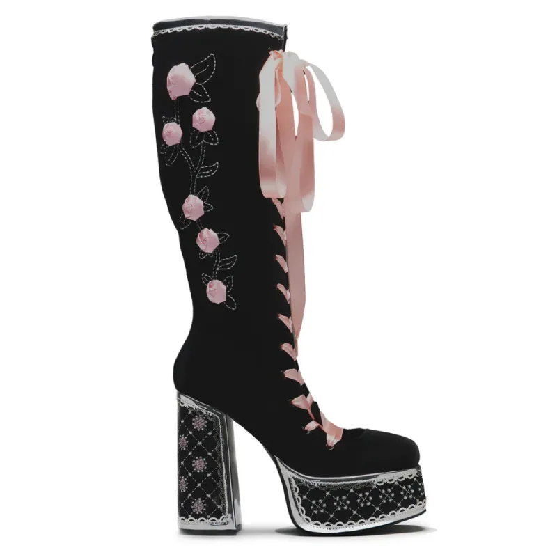 Guiltless Ghost Lace Up Platform Long Boots - Black sold by Shoe Freaks