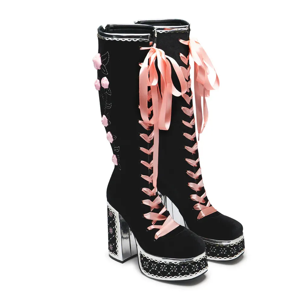 Guiltless Ghost Lace Up Platform Long Boots - Black sold by Shoe Freaks product image thumbnail 3