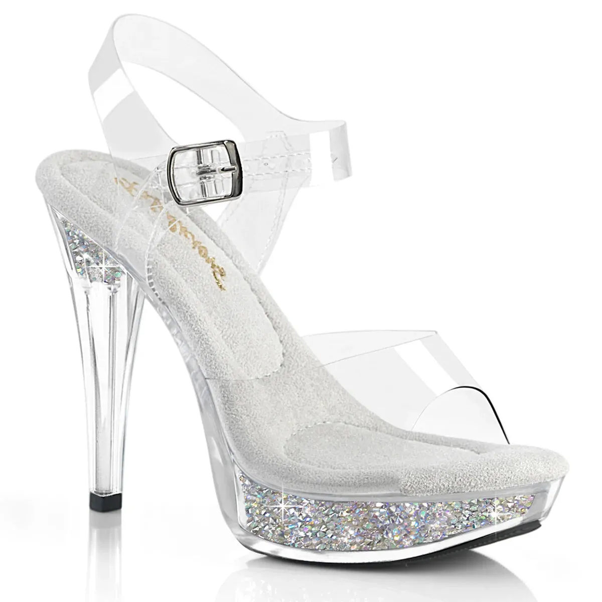 Fabulicious Cocktail-508RSI-Clear/Clear-Silver-Size 5-Clearance sold by Shoe Freaks