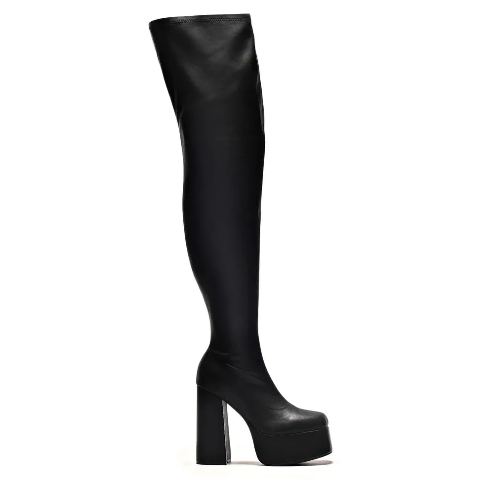The Redemption Stretch Thigh High Boots-Black-Size 9-Clearance sold by Shoe Freaks