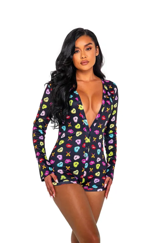 Sweetheart Printed Long Sleeved Romper sold by Shoe Freaks