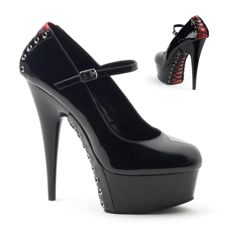 Pleaser Delight-687FH-Black-Red-Size 10-Clearance sold by Shoe Freaks