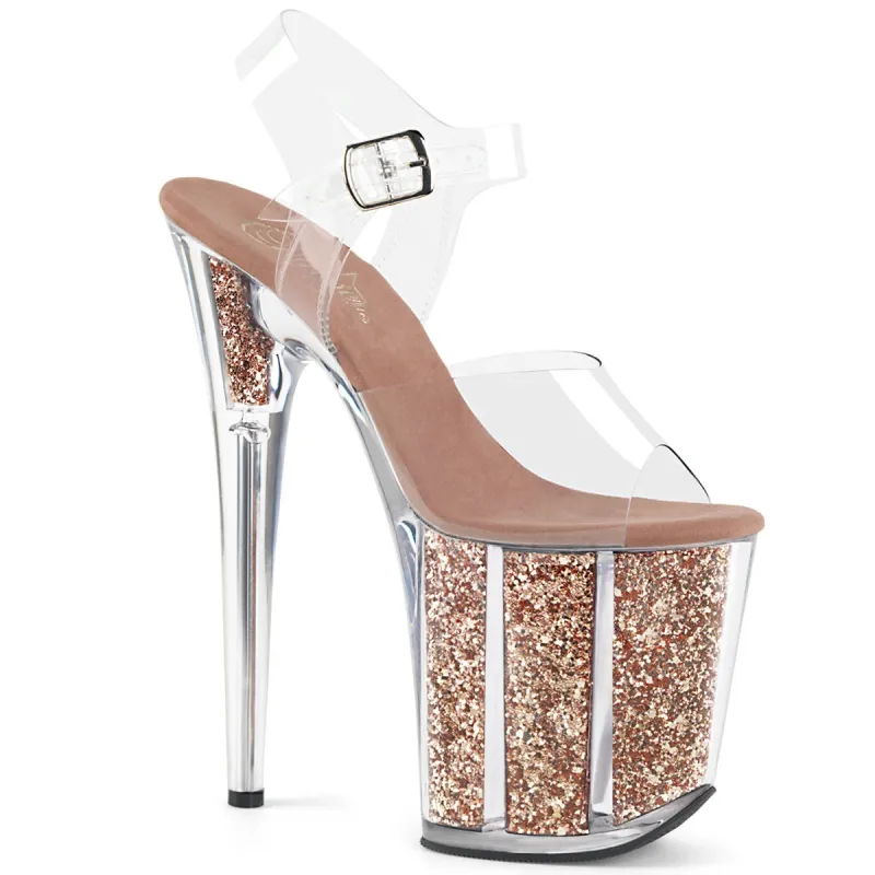 Pleaser Flamingo-808G-Clear-Rose Gold-Size 7-Clearance sold by Shoe Freaks