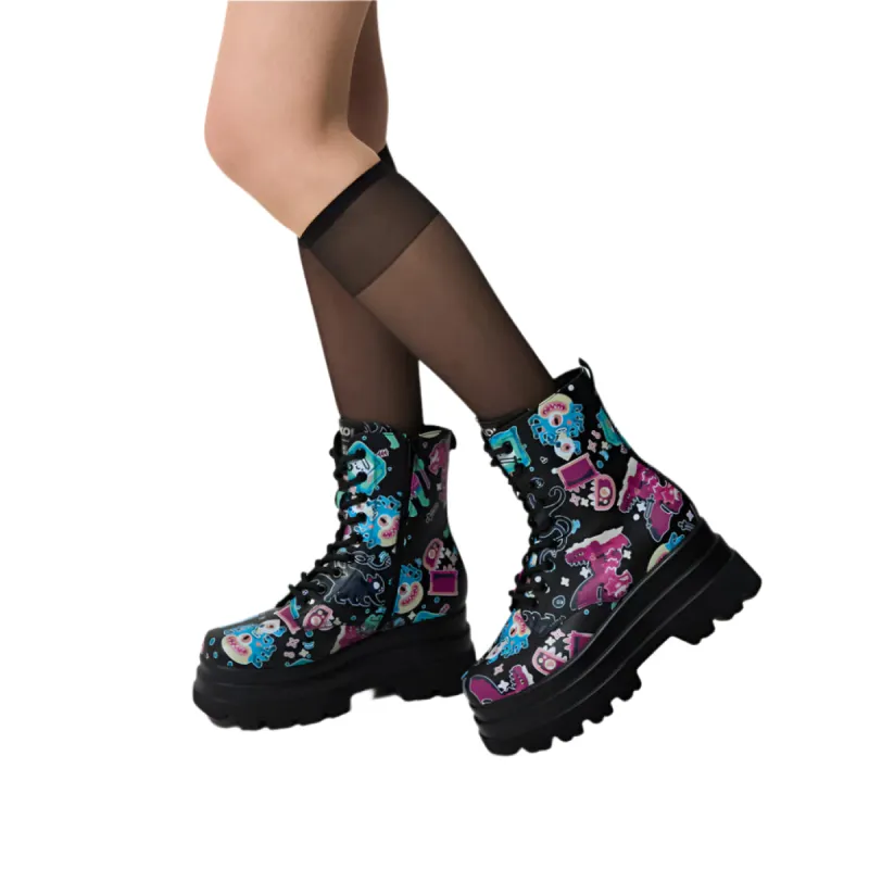 L’otta Monsters Trident Platform Boots - Black Multi sold by Shoe Freaks