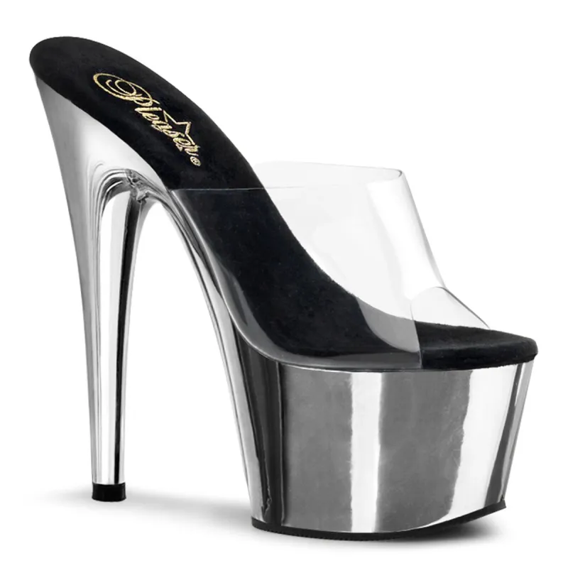 Pleaser Adore-701-Clear/Silver Chrome-Size 7-Clearance sold by Shoe Freaks
