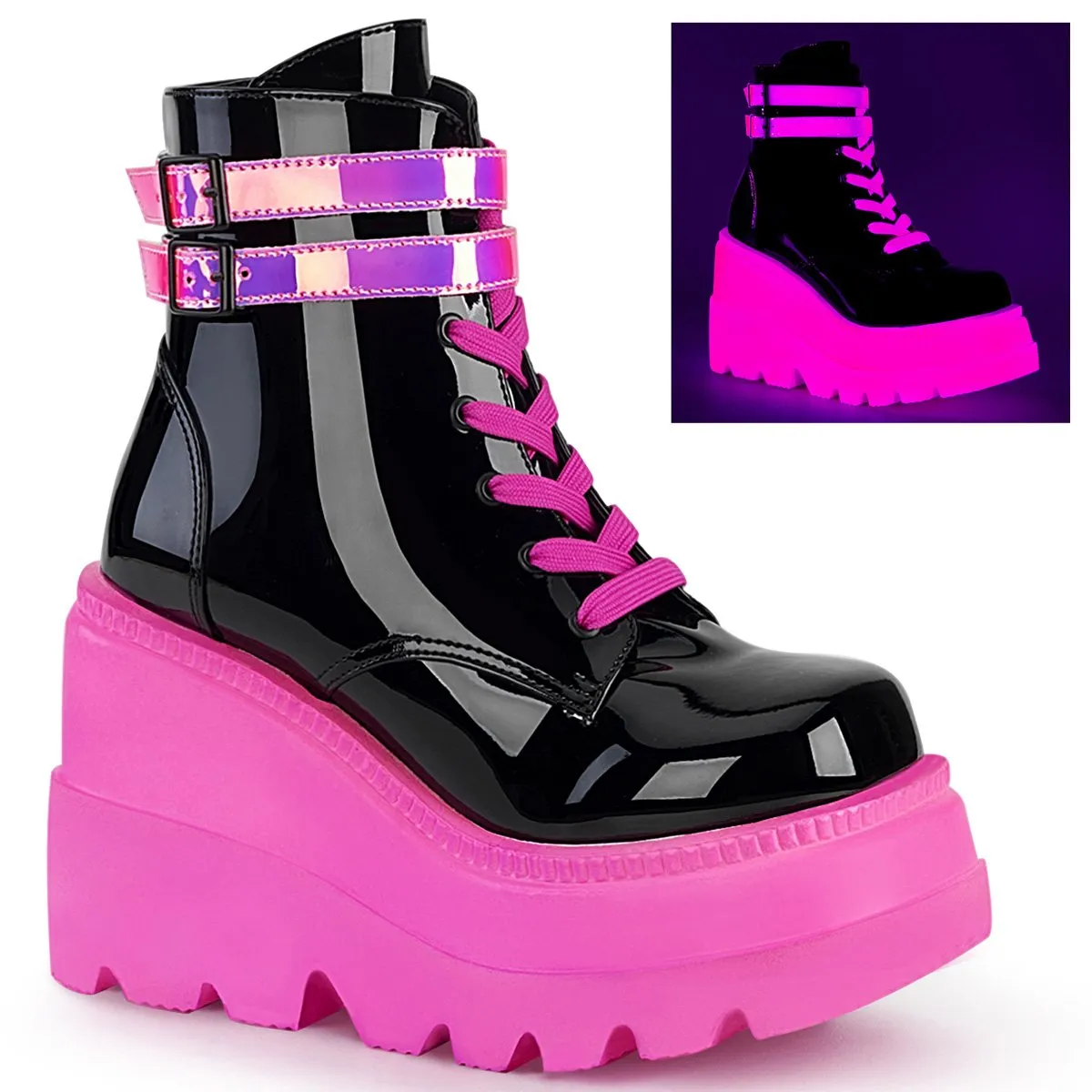 Demonia Shaker-52-Black/Neon Pink-Size 7-Clearance sold by Shoe Freaks