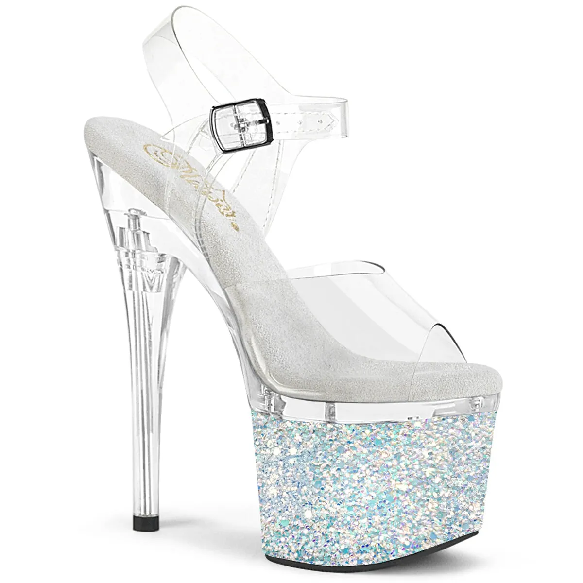 Pleaser Esteem-708LG-Clear/Clear-White-Size 8-Clearance sold by Shoe Freaks