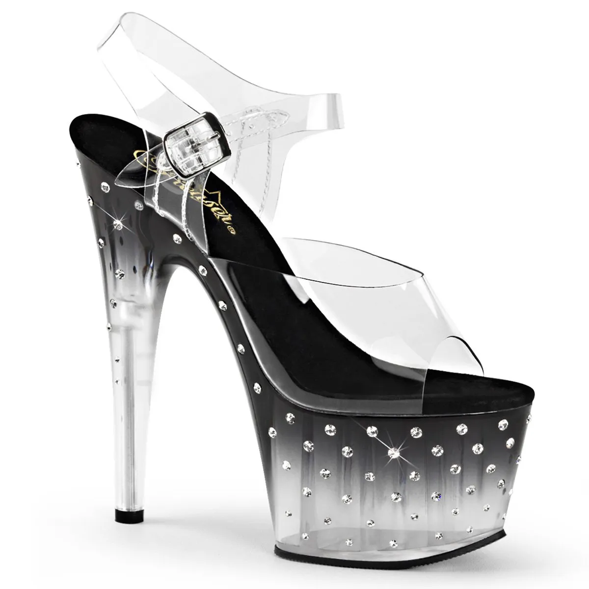 Pleaser Stardust-708T-Clear-Black-Size 8-Clearance sold by Shoe Freaks