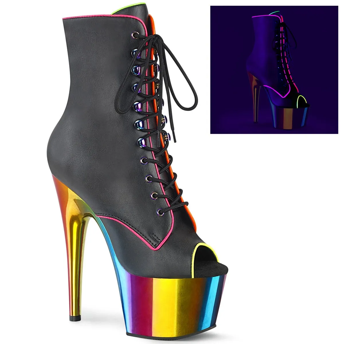 Pleaser Adore-1021RC-02-Black/Rainbow-Size 5-Clearance sold by Shoe Freaks