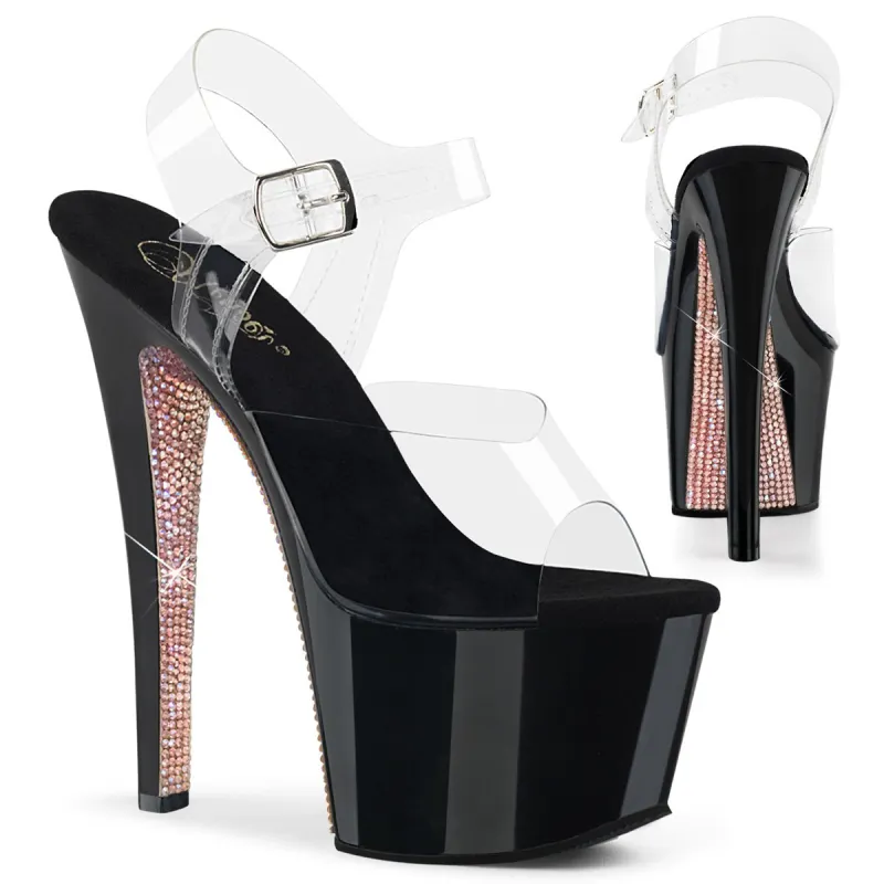 Pleaser Sky-308CRS-Clear-Black-Champagne-Size 7-Clearance sold by Shoe Freaks