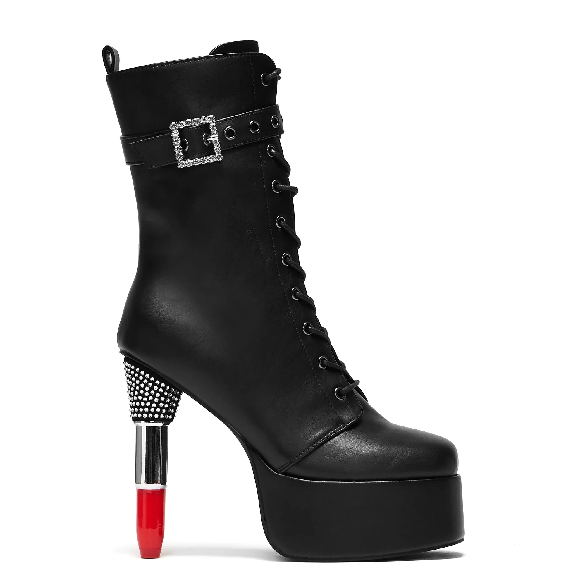 Thrill Me Lipstick Heeled Boots - Black sold by Shoe Freaks
