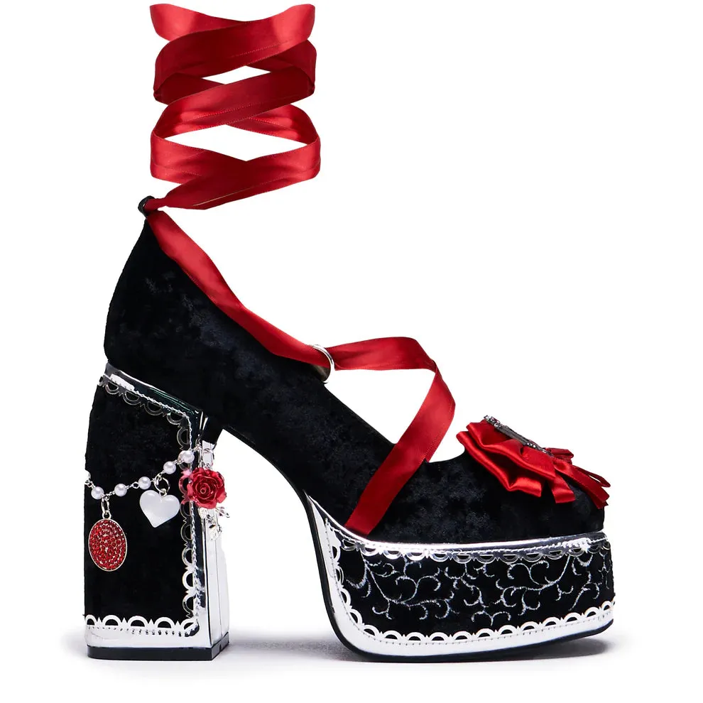 The Cold Ones Midnight Velvet Ornate Heels-Black/Red-Size 8-Clearance sold by Shoe Freaks product image thumbnail 4