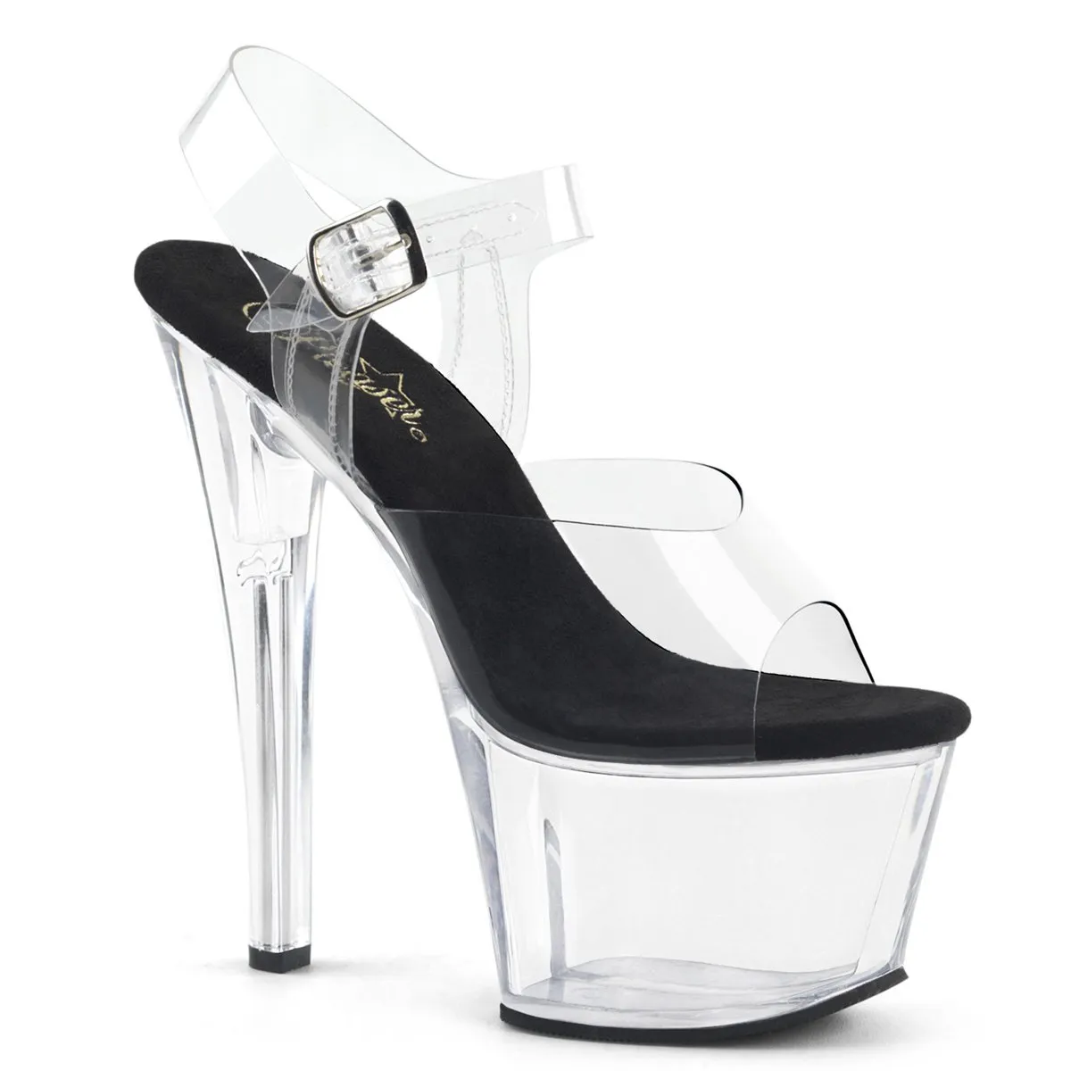 Pleaser Sky-308-Clear-Black-Clear-Size 10-Clearance sold by Shoe Freaks