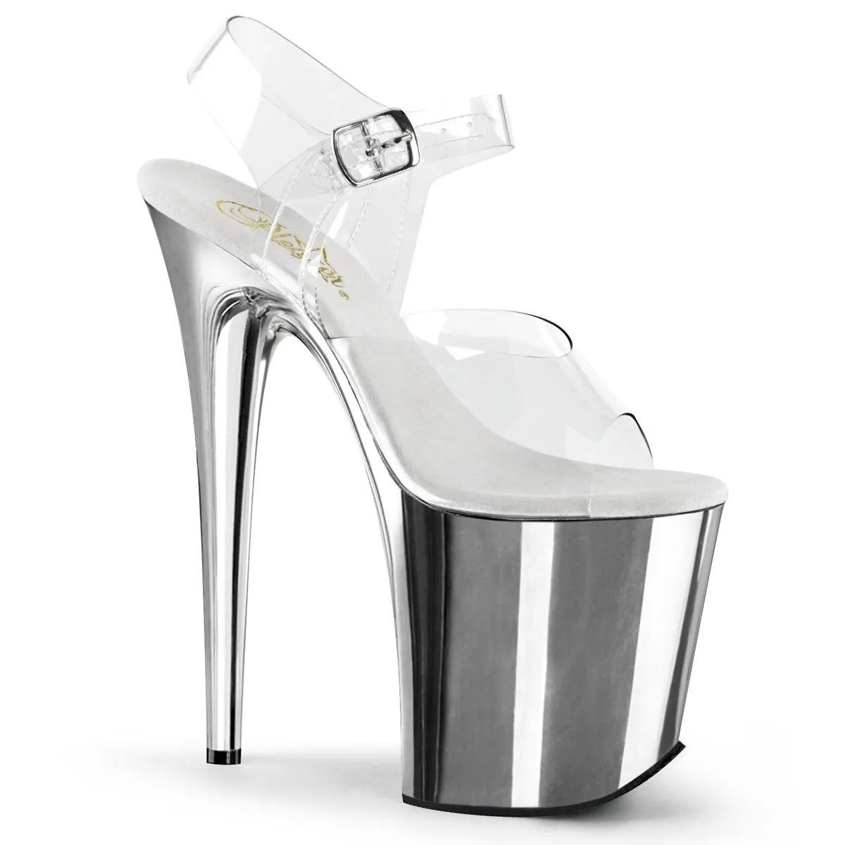 Pleaser Flamingo-808-Clear/Silver-Size 5-Clearance sold by Shoe Freaks