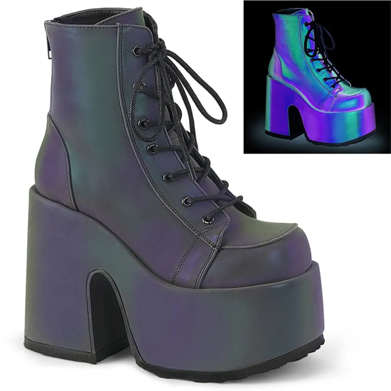 Demonia Camel-203-Green Multi Reflective-Size 6-Clearance sold by Shoe Freaks